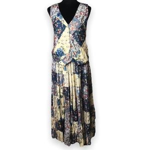 Vintage Maxi Skirt & Vest Set Floral Ruffled Patchwork Size Small